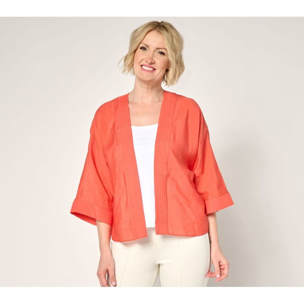 Women Control Women's Top Sweater Sz S Woven Open Front Topper Orange A692368